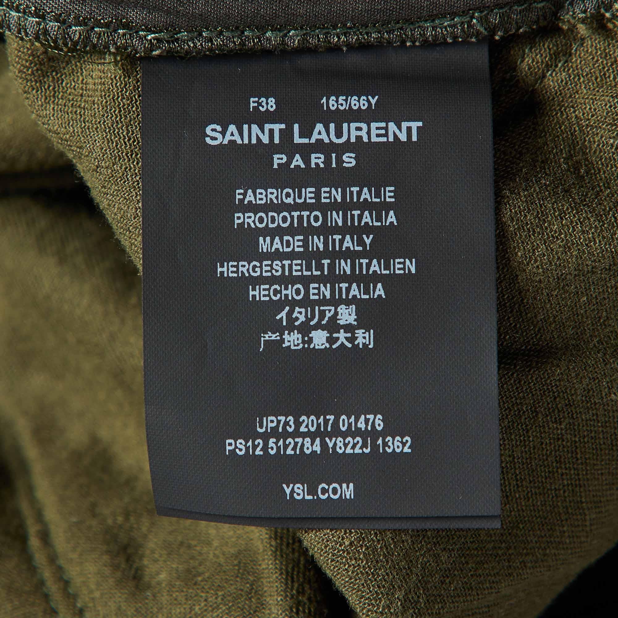 Women's Saint Laurent Paris Green Cotton Blend Lace Tie-Up Military Trousers M For Sale