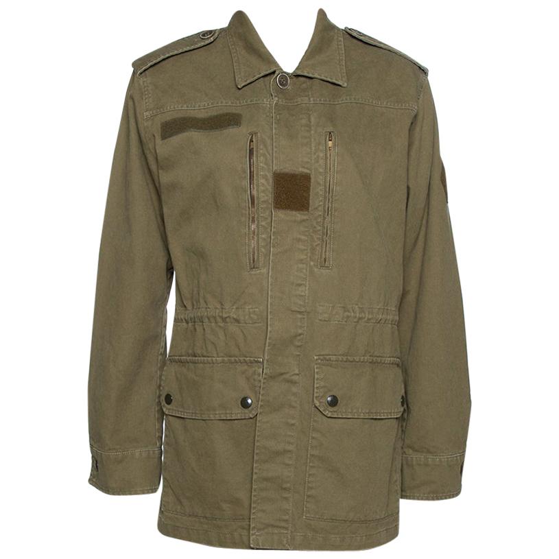 Saint Laurent Paris Green Cotton & Linen Military Jacket M