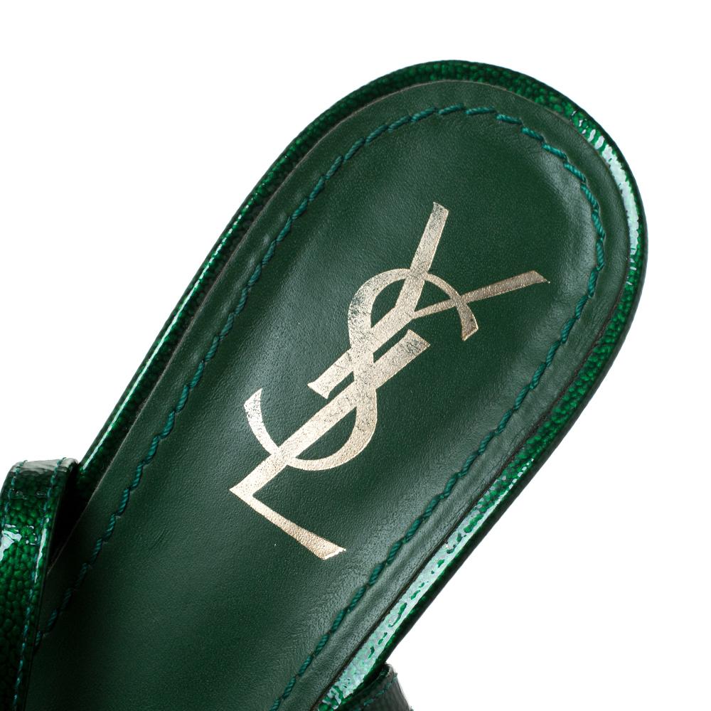 Women's Saint Laurent Paris Green Patent Leather Multicolor \ Ankle Strap Sandal Size 40