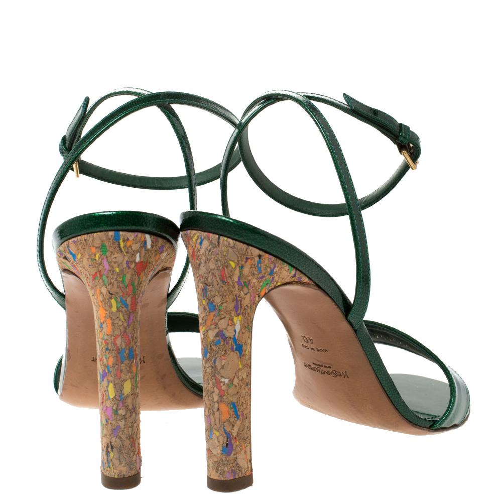 Saint Laurent Paris Green Patent Leather Multicolor \ Ankle Strap Sandal Size 40 1