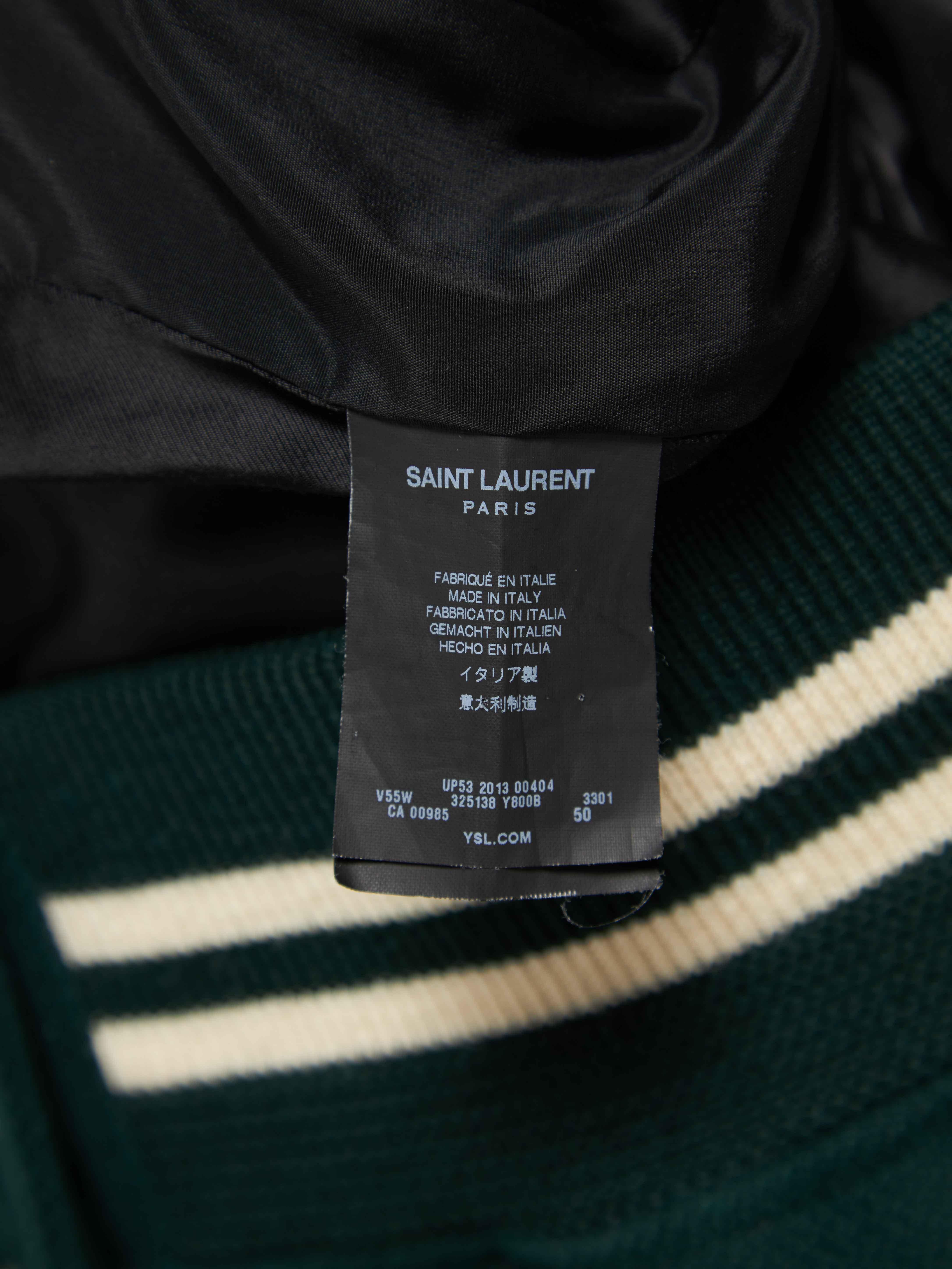 Noir Saint Laurent Paris  Veste Teddy en laine verte en vente