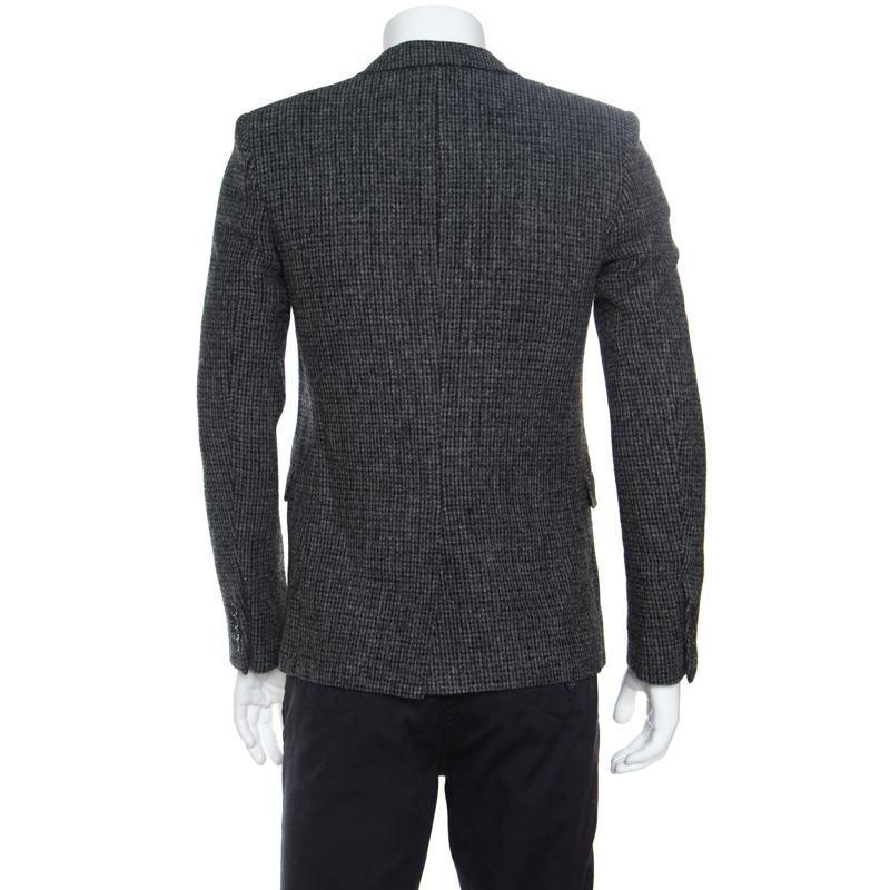Saint Laurent Paris Grey and Black Wool Two Button Blazer M In Good Condition In Dubai, Al Qouz 2