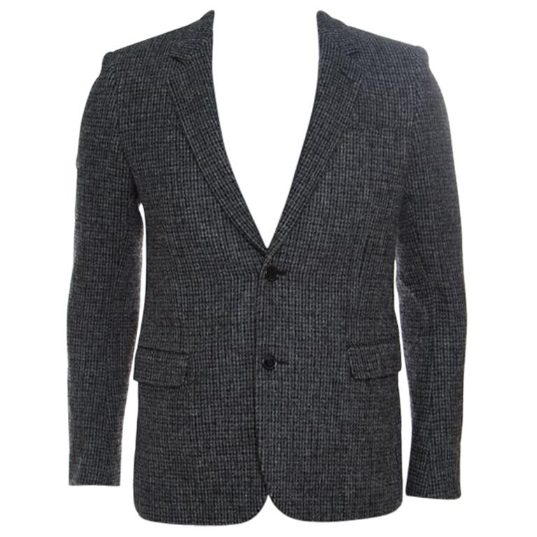 Saint Laurent Paris Grey and Black Wool Two Button Blazer M