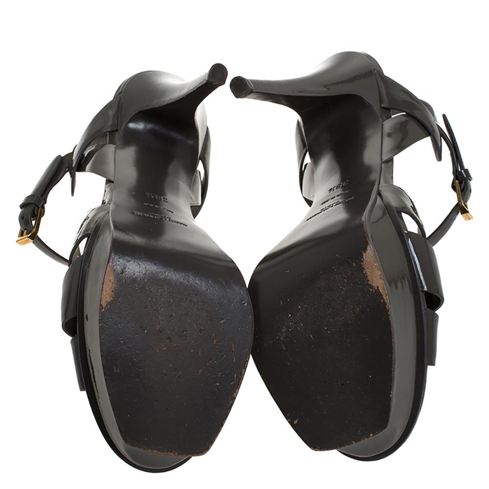Saint Laurent Paris Grey Patent Leather Tribute Platform Sandals Size 38.5 1