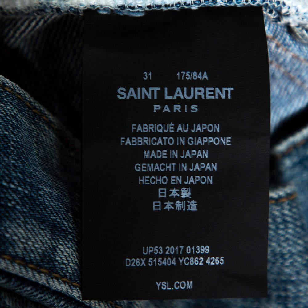 Saint Laurent Paris Indigo Washed Denim Distressed Slim Fit Jeans S 1