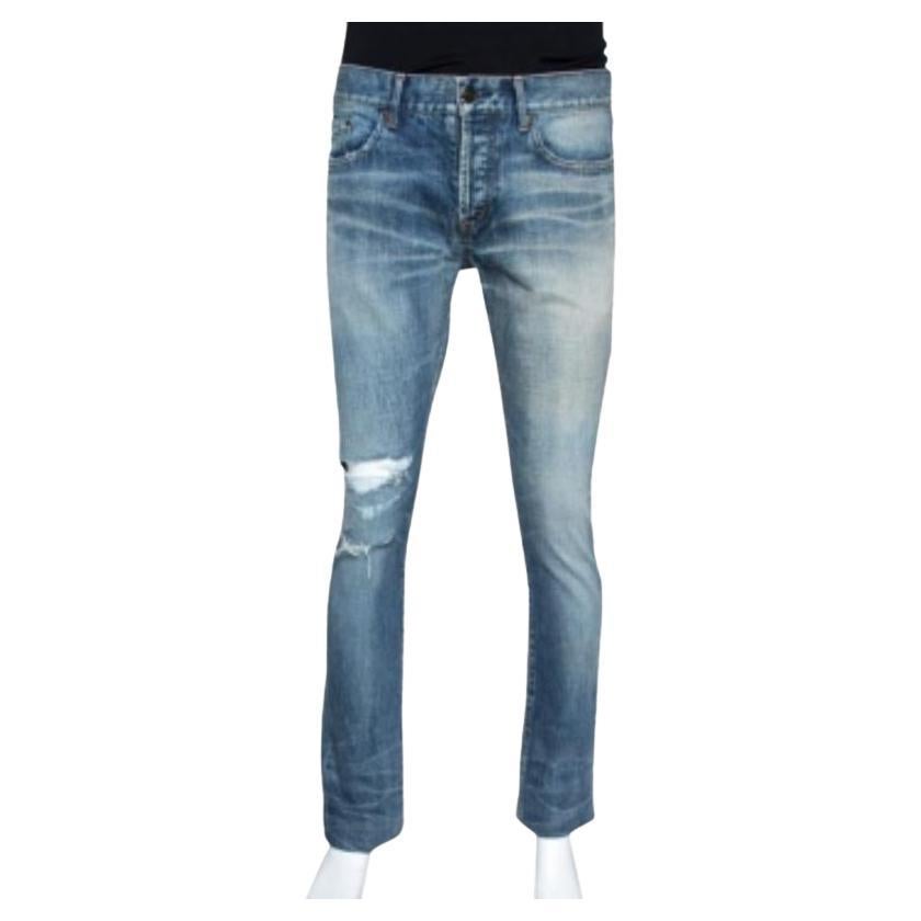 Jeans Saint Laurent Paris en jean délavé indigo vieilli, taille S en vente