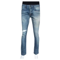 Saint Laurent Paris Indigo Washed Denim Distressed Slim Fit Jeans S