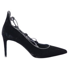 SAINT LAURENT Paris Lace Up Black Velvet Heels