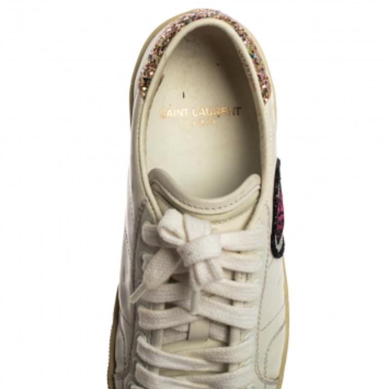Saint Laurent Paris Leather Classic SL/37 Diamond Patch Low Top Sneakers Size 35 For Sale 1