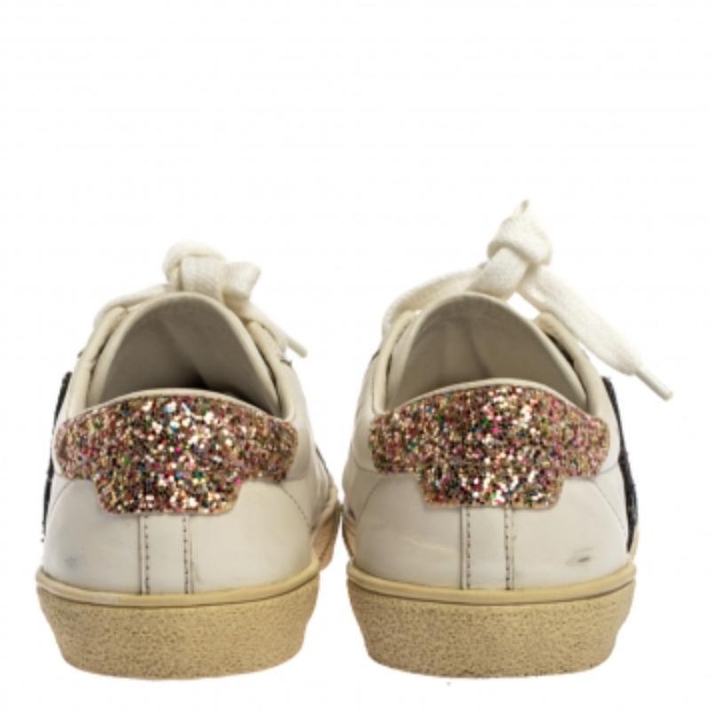 Saint Laurent Paris Leather Classic SL/37 Diamond Patch Low Top Sneakers Size 35 For Sale 2