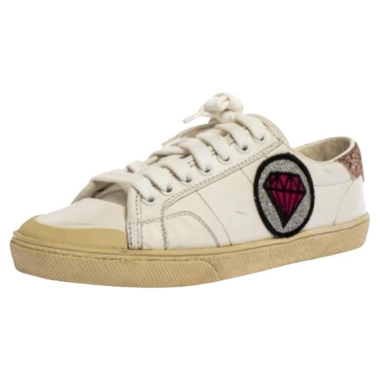Saint Laurent Paris Leather Classic SL/37 Diamond Patch Low Top Sneakers Size 35 For Sale