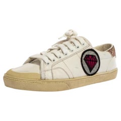 Saint Laurent Paris Leather Classic SL/37 Diamond Patch Low Top Sneakers Size 35