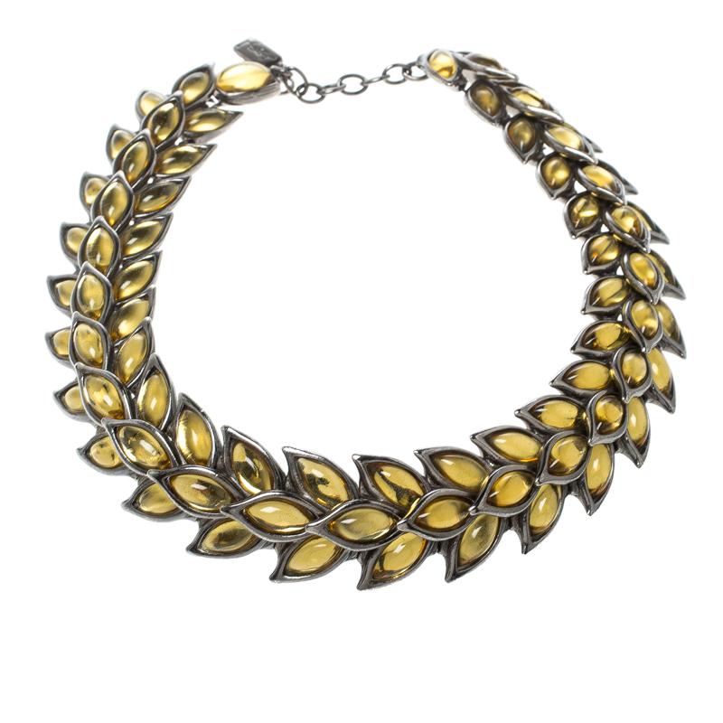 Saint Laurent Paris Leaves Motif Yellow Gripoix Choker Necklace (Zeitgenössisch)