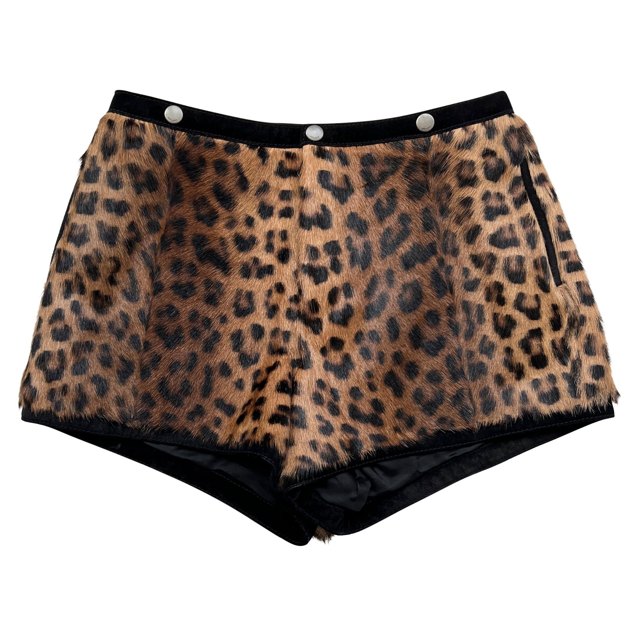 Saint Laurent Paris Leopard Print Pony Hair Shorts With Suede Trim 2019