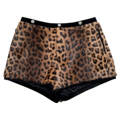 Saint Laurent Paris Leopard Print Pony Hair Shorts With Suede Trim 2019