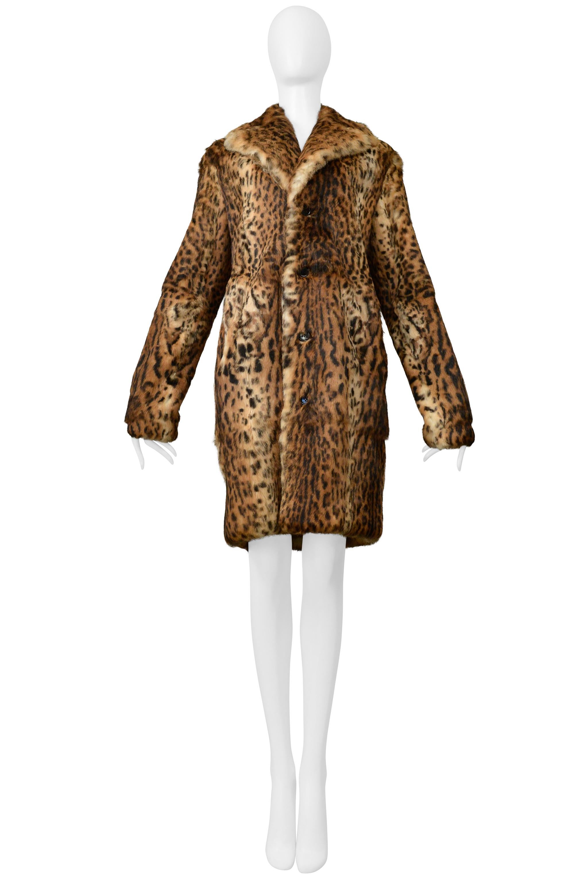 Brown Saint Laurent Paris Leopard Print Rabbit Fur Coat 2018