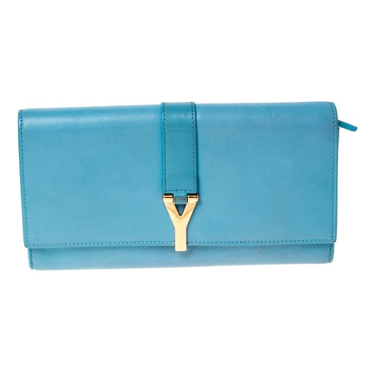 Saint Laurent Paris Light Blue Leather Y Line Flap Wallet For Sale at ...