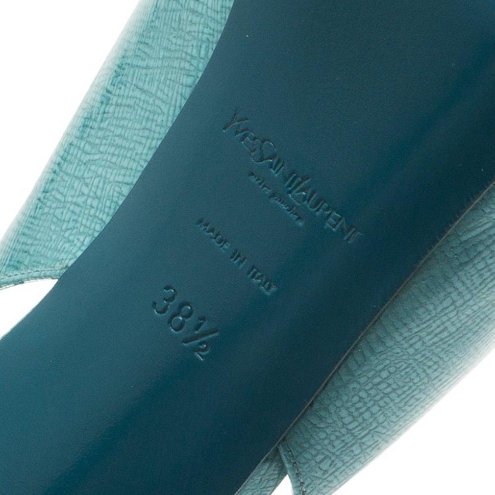 Saint Laurent Paris Light Blue Patent Tribtoo Slingback Sandals Size 38.5 6