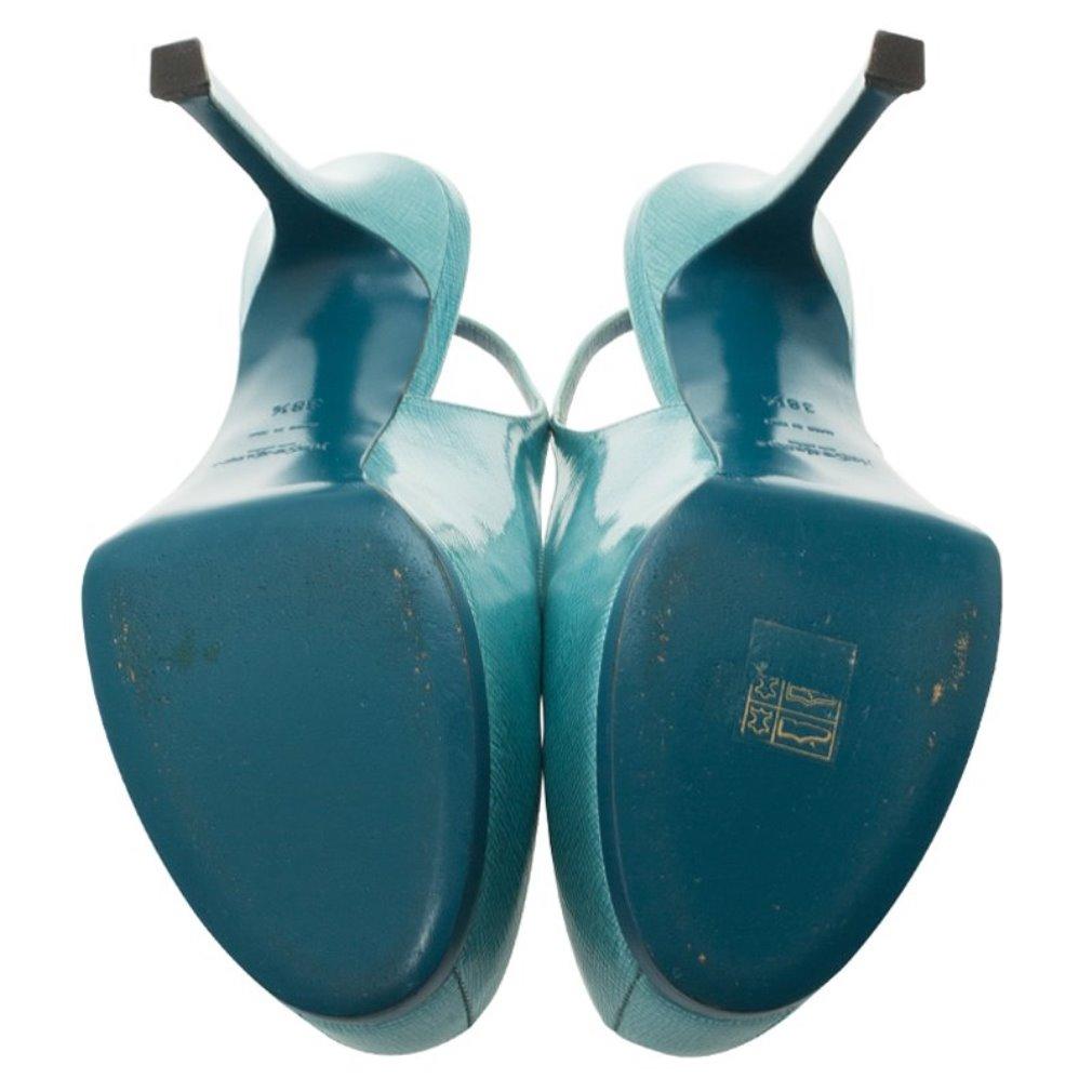 Saint Laurent Paris Light Blue Patent Tribtoo Slingback Sandals Size 38.5 2