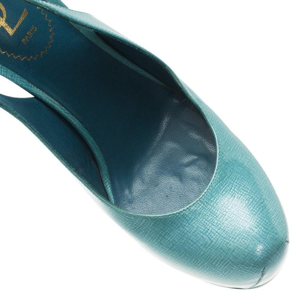 Saint Laurent Paris Light Blue Patent Tribtoo Slingback Sandals Size 38.5 3