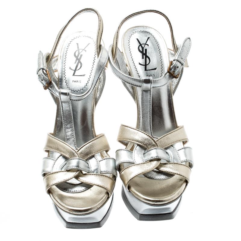 One of the most sought-after designs from Saint Laurent is their Tribute sandals. They are such a craze amongst fashionistas around the world, and it is time you own one yourself. These metallic ones are designed with leather straps, ankle