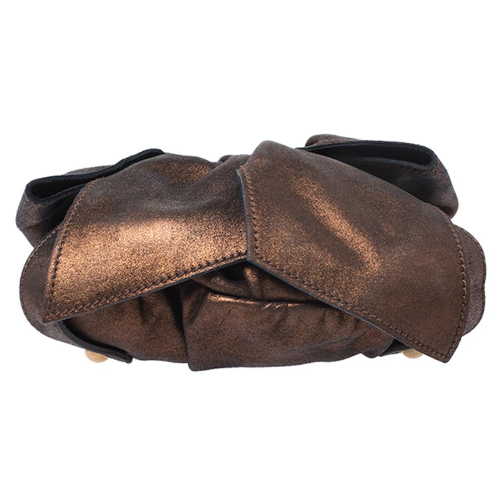 Women's Saint Laurent Paris Metallic Bronze Leather Mini Sac Bow Shoulder Bag