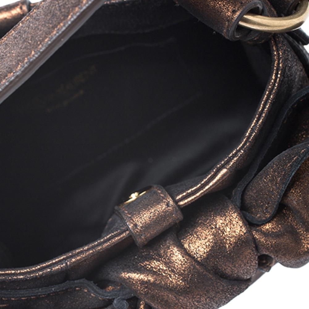 Saint Laurent Paris Metallic Bronze Leather Mini Sac Bow Shoulder Bag 1