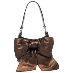 Saint Laurent Paris Metallic Bronze Leather Mini Sac Bow Shoulder Bag