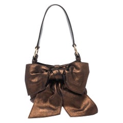 Saint Laurent Paris Metallic Bronze Leather Mini Sac Bow Shoulder Bag