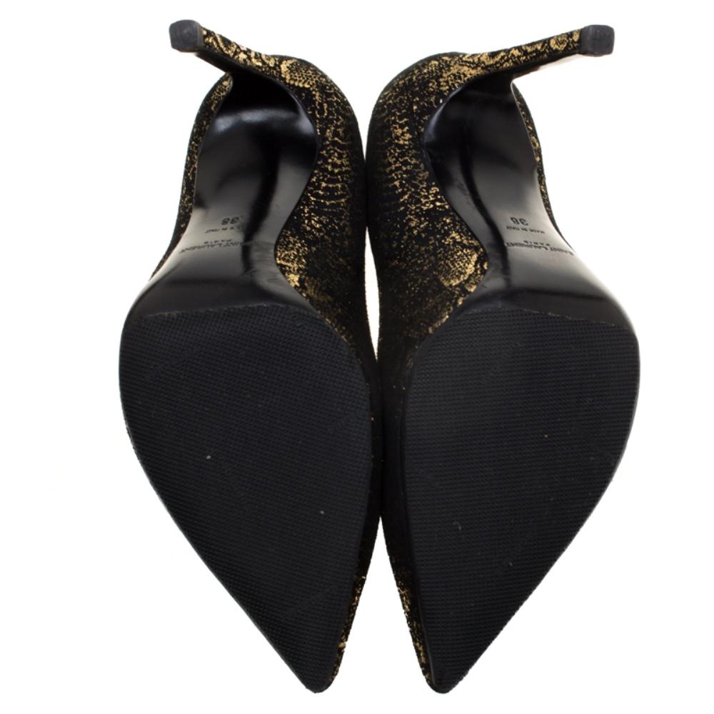Women's Saint Laurent Paris Metallic Gold And Black Suede Pointed Toe Pumps Size 38