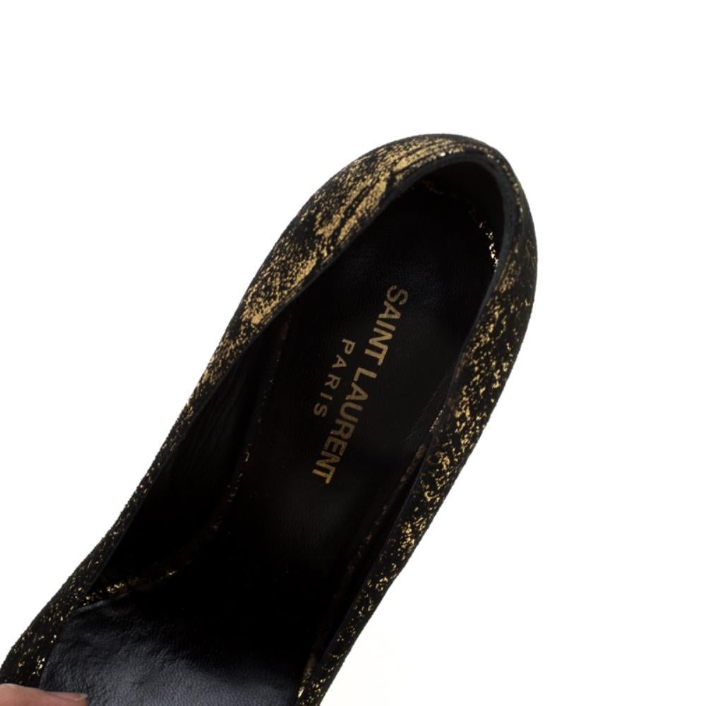 Saint Laurent Paris Metallic Gold And Black Suede Pointed Toe Pumps Size 38 2