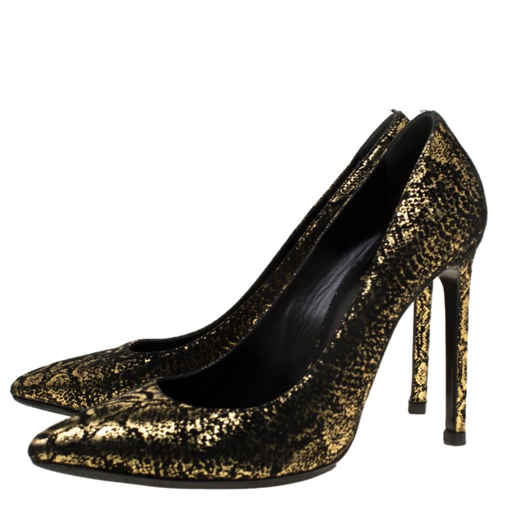 Saint Laurent Paris Metallic Gold And Black Suede Pointed Toe Pumps Size 38 3