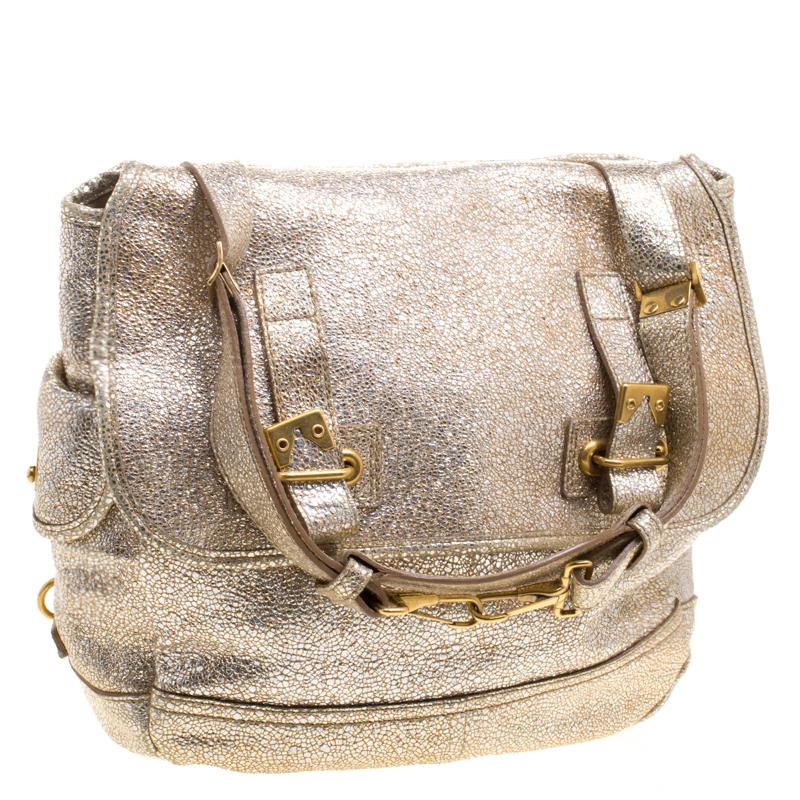 Women's Saint Laurent Paris Metallic Gold Leather Besace Shoulder Bag