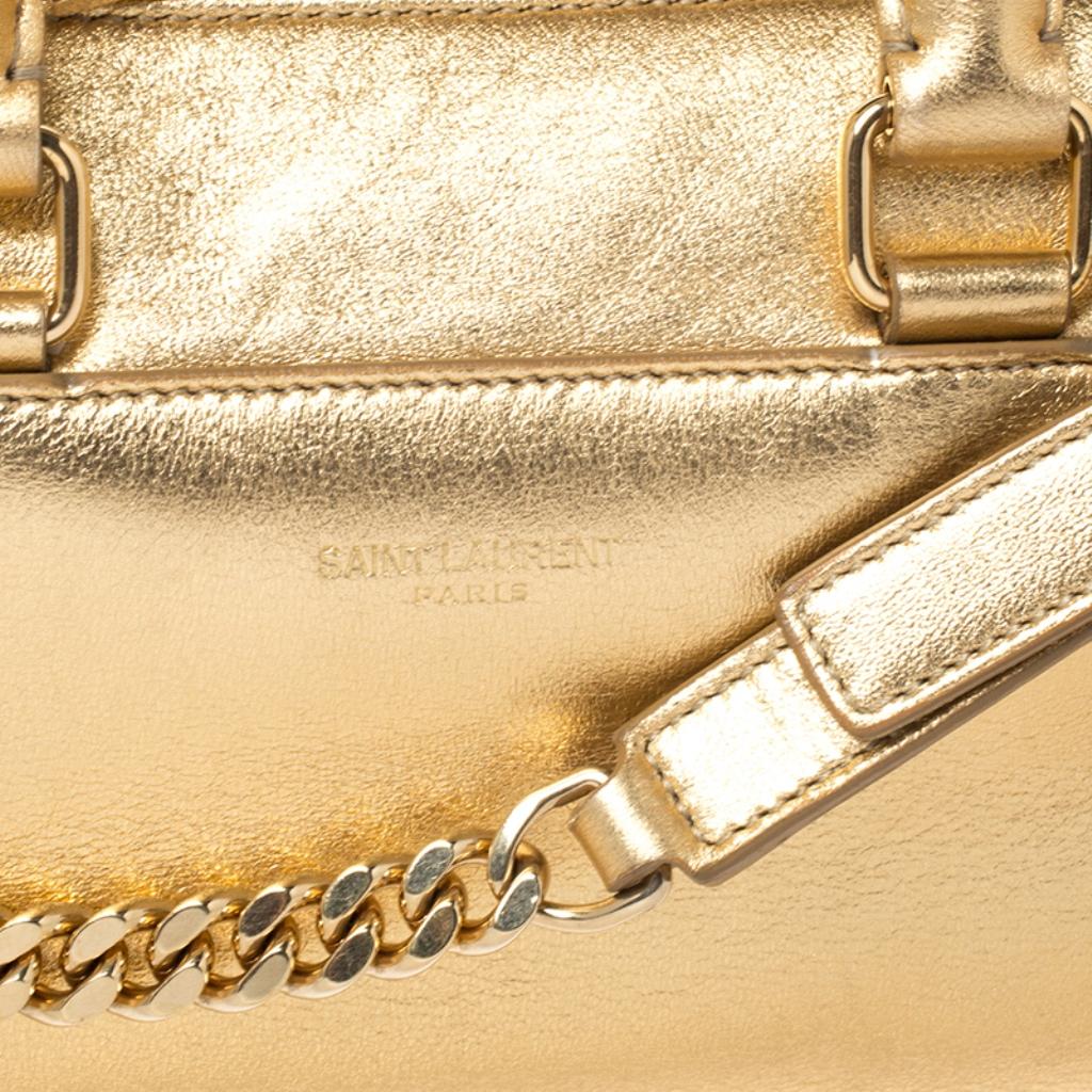 Saint Laurent Paris Metallic Gold Leather Classic Duffel Bag 5