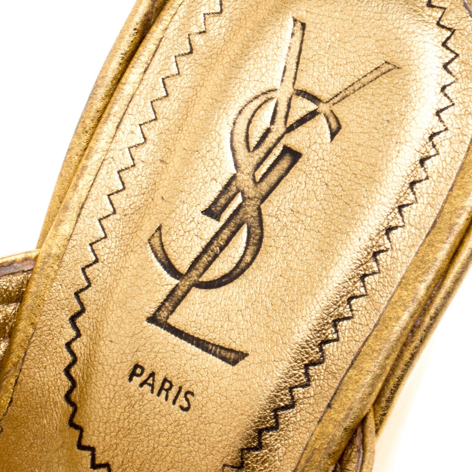 Saint Laurent Paris Metallic Gold Leather Venice Sculpted Wedge Sandals Size 40 3