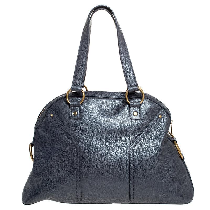 Saint Laurent Paris Metallic Grey Leather Medium Muse Satchel at