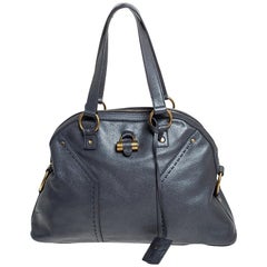 Saint Laurent Paris Metallic Grey Leather Medium Muse Satchel