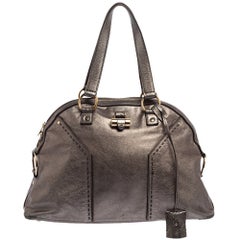Saint Laurent Paris Metallic Grey Leather Medium Muse Tote