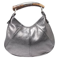 Saint Laurent Paris Metallic Grey Leather Mini Mombasa Hobo