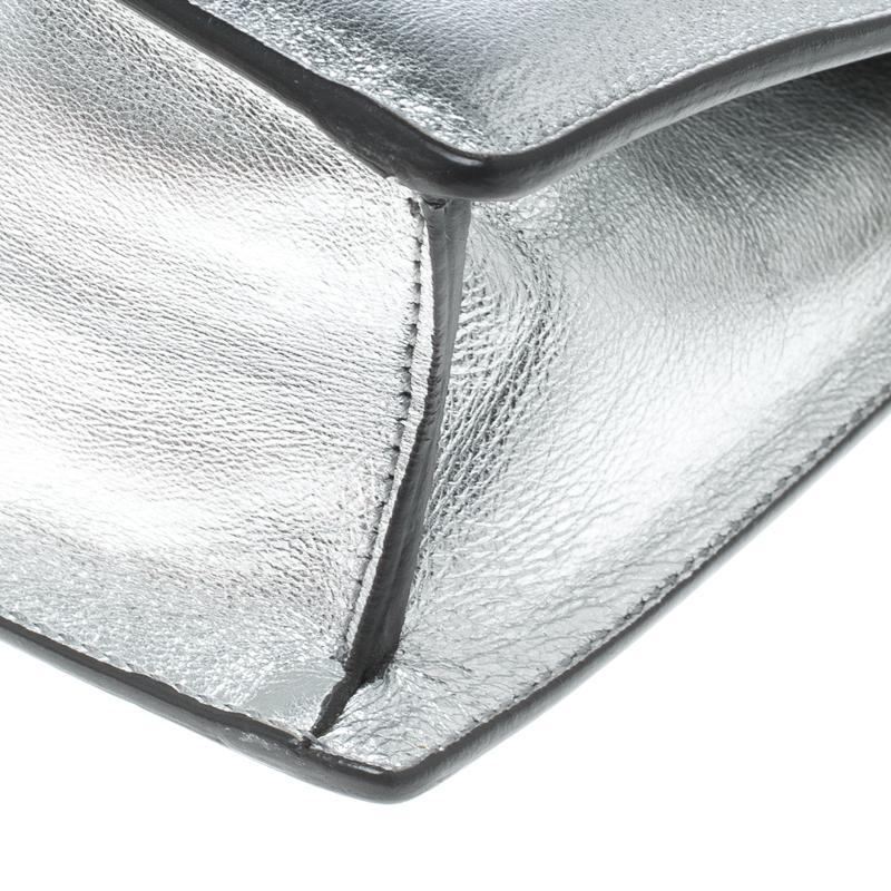 Saint Laurent Paris Metallic Silver Leather Lutetia Clutch 2