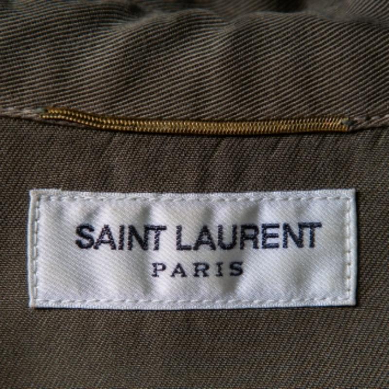 Women's Saint Laurent Paris Military Green Lyocell Button Front Shirt M For Sale
