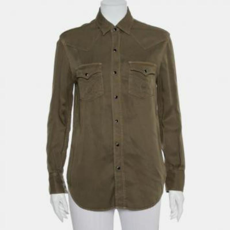 Saint Laurent Paris Military Green Lyocell Button Front Shirt M For Sale 2