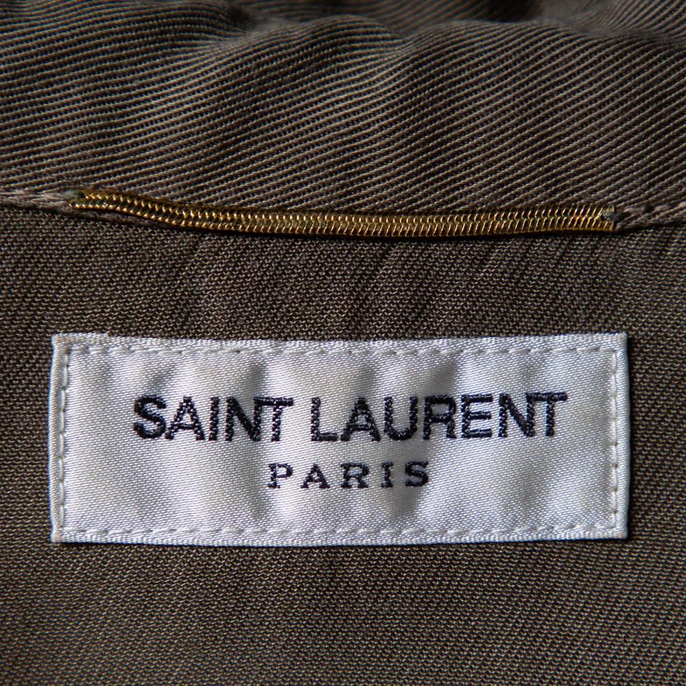 Saint Laurent Paris Military Green Lyocell Button Front Shirt M For Sale 3