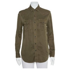 Saint Laurent Paris Military Green Lyocell Button Front Shirt M