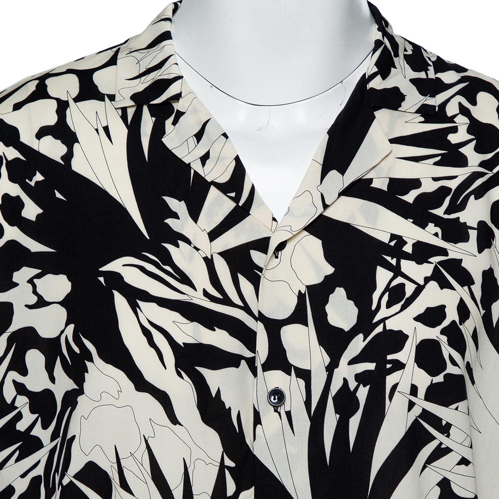 Men's Saint Laurent Paris Monochrome Jungle Printed Twill Bowling Shirt L