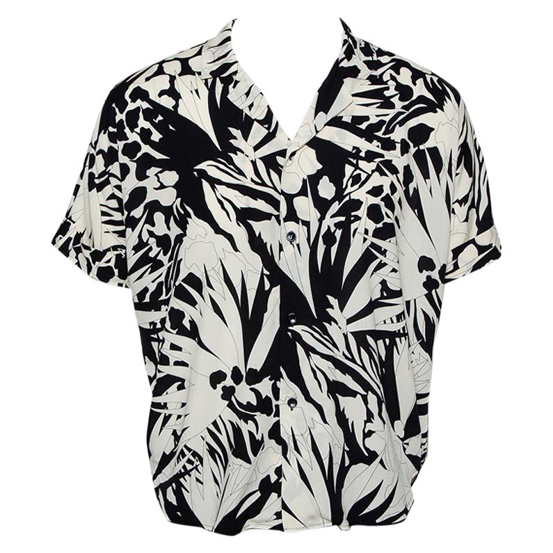 Saint Laurent Paris Monochrome Jungle Printed Twill Bowling Shirt L