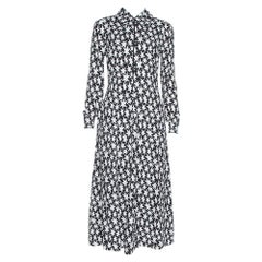 Saint Laurent Paris Monochrome Star Print Crepe Midi Dress M