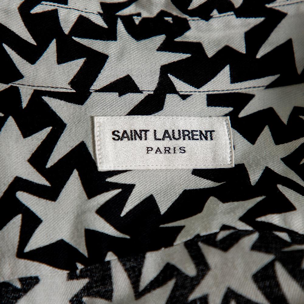 Black Saint Laurent Paris Monochrome Star Printed Twill Button Front Shirt M