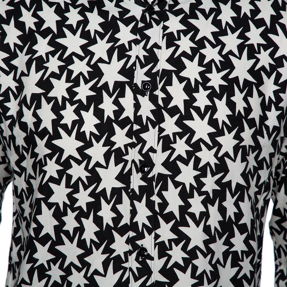 Saint Laurent Paris Monochrome Star Printed Twill Button Front Shirt M 1