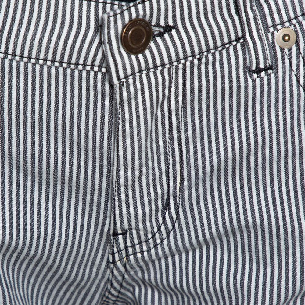 Saint Laurent Paris Monochrome Striped Cotton Low Waist Skinny Pants L In Excellent Condition In Dubai, Al Qouz 2